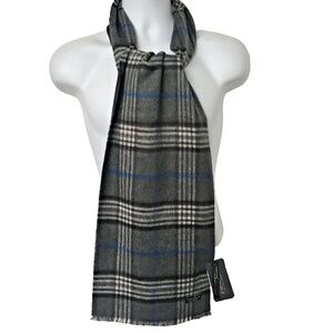 Fraas Scarf Cashmink Plaid / Tartan Rectangle Grey Blue New